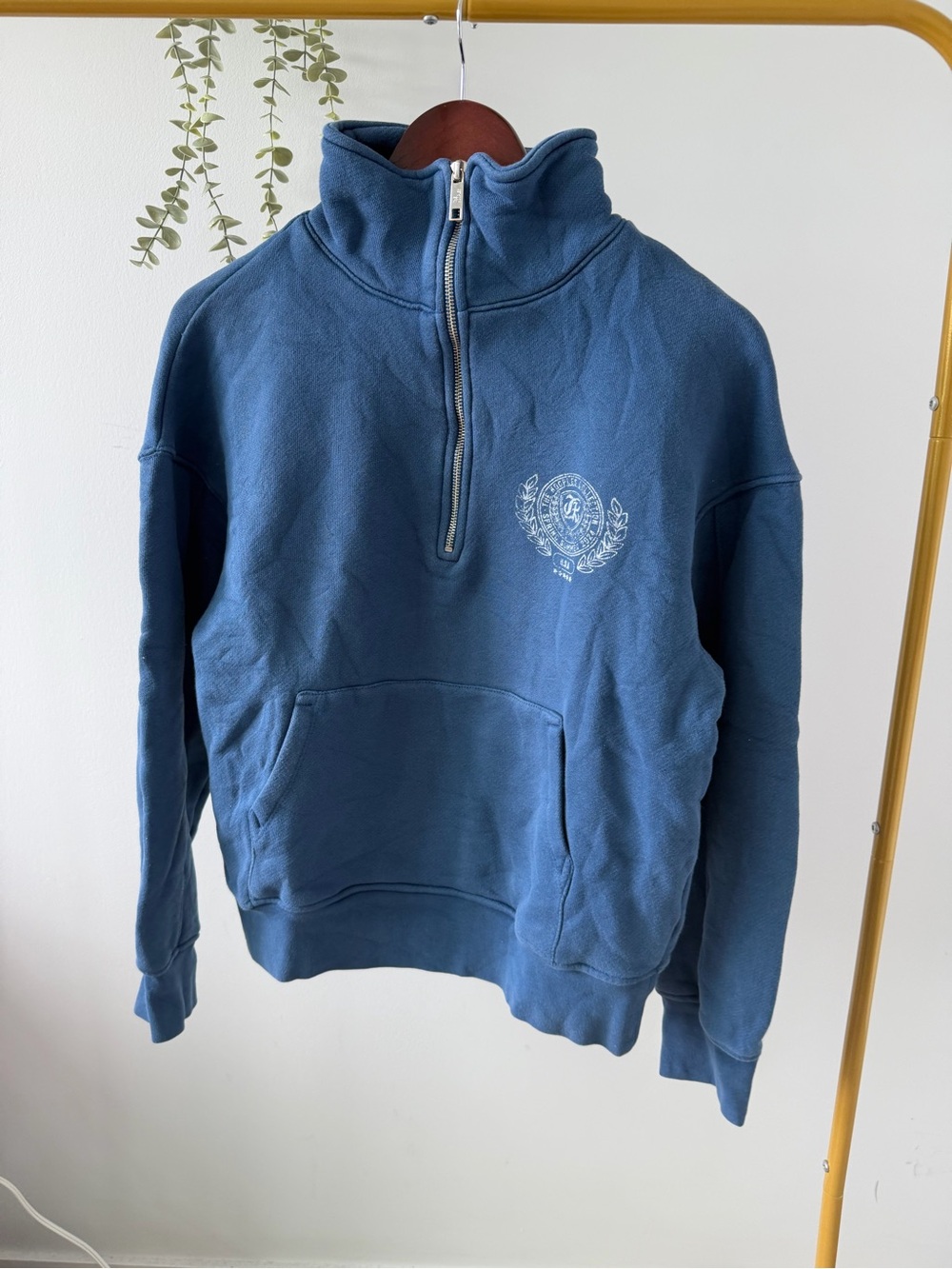 The Kooples Blue Quarter-Zip Pullover Sweatshirt oversized